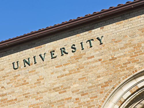 University building at an institution of higher learning that uses a cloud communications