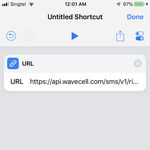 Screenshot of step three of creating a shortcut - Type in your SMS API endpoint