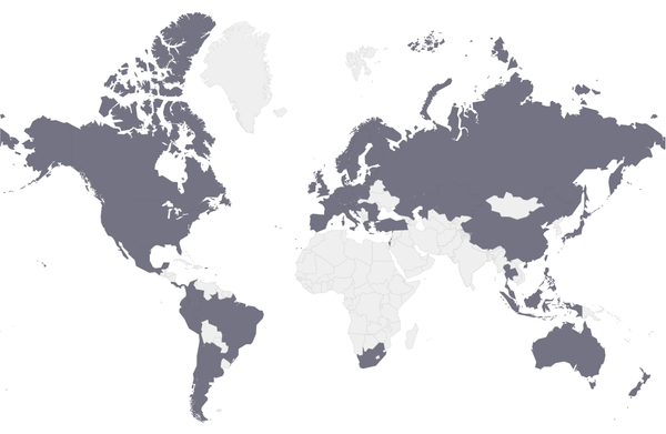 World Map Symbolizing International Connectivity via 8x8's DID and Toll-Free Numbers