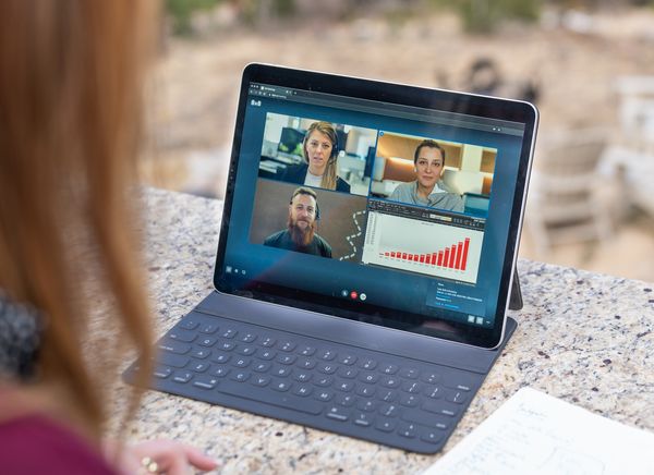 Girl attending video conference through cloud communications technology