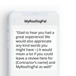 MyRoofingPal great experience SMS screenshot