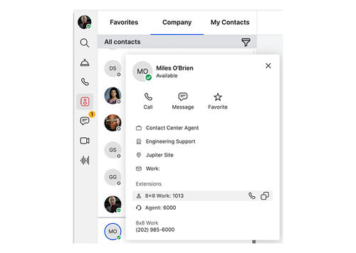 Contact card displays both extensions