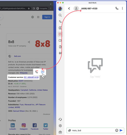 8x8 Web Dialer sending SMS