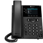 Image featuring 8x8's business IP Desk phone set, the Poly VVX 250, in black color consisting of reciever with cord, buttons, and mini display screen.