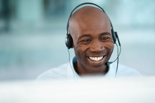 A call center employee dealing with consumers.