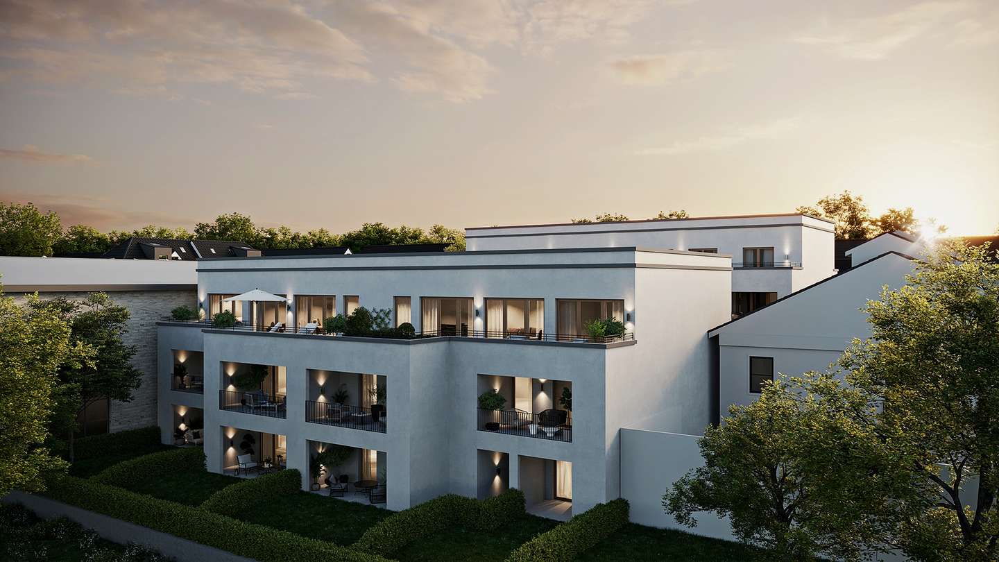 brentano green in Frankfurt am Main: Blick auf Gebäude bei Abendlicht