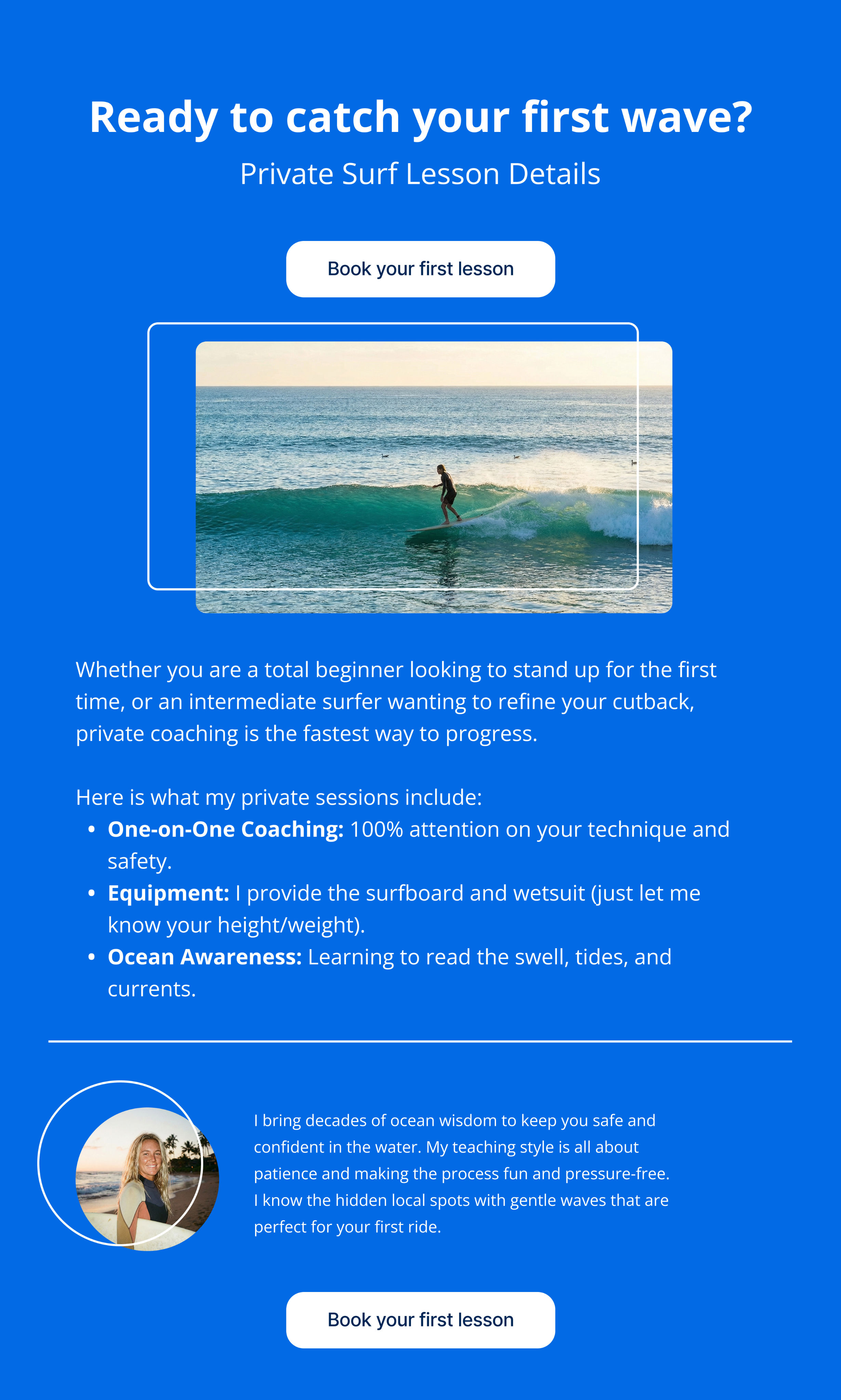 Surf lesson email example