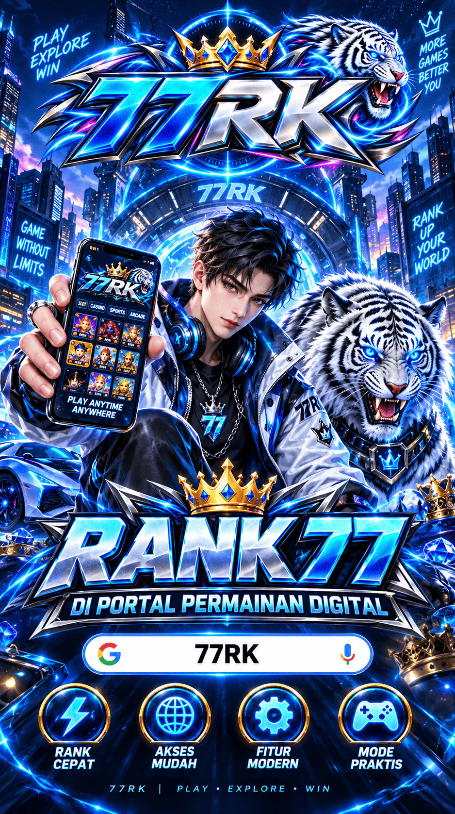 Cuplikan layar menu unduhan 77RK untuk perangkat Android