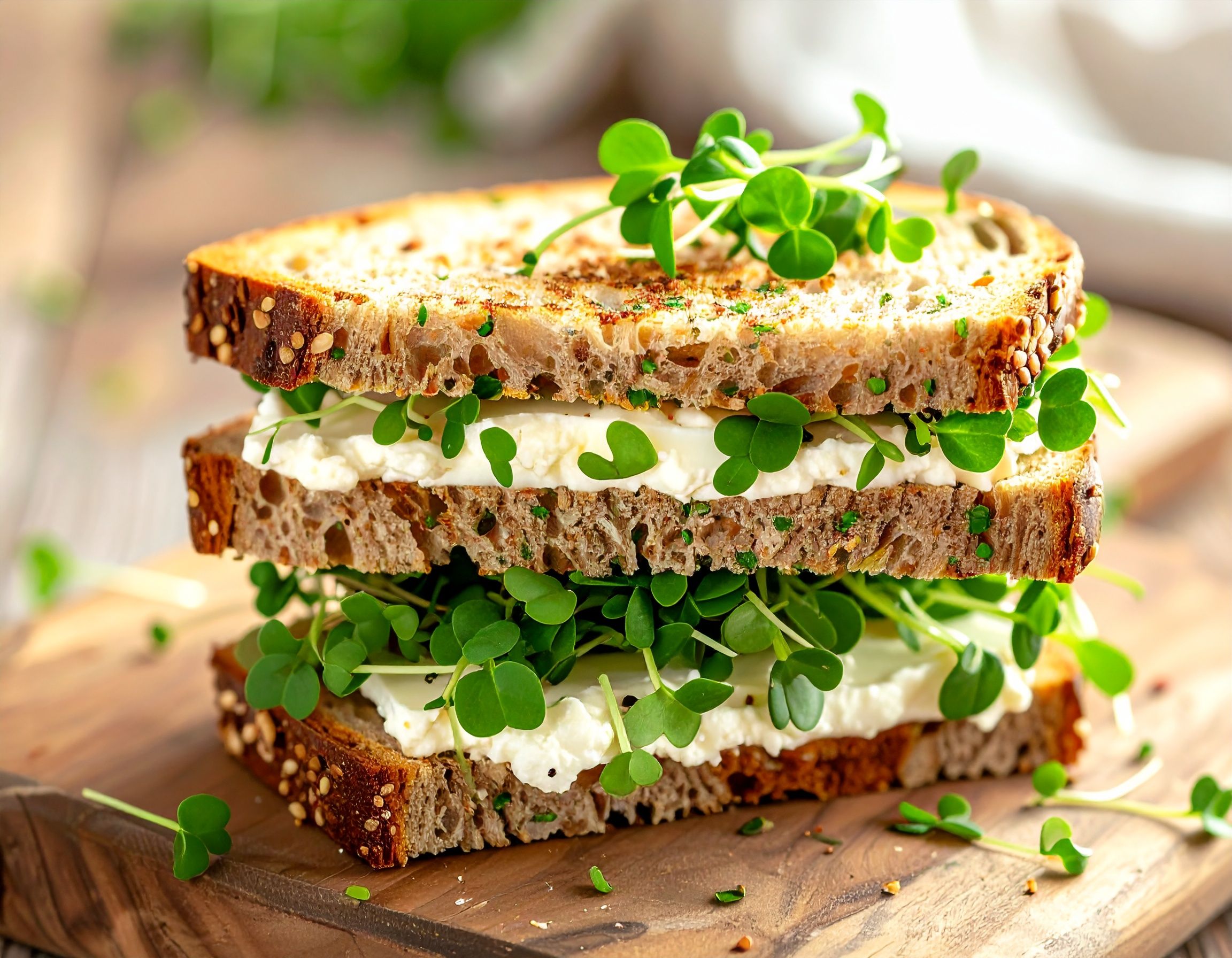 Pea Shoot & Cream Cheese Sandwich