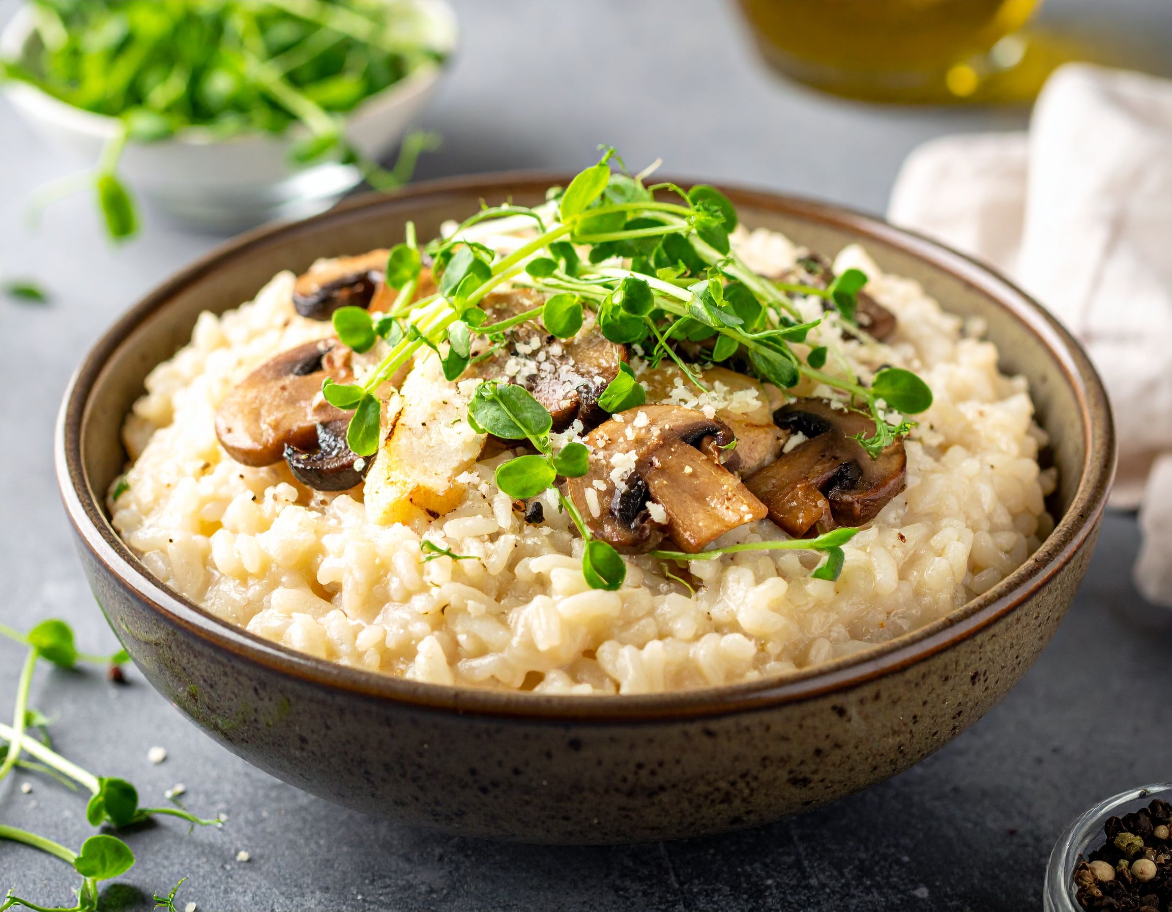 Pea Shoot & Mushroom Risotto