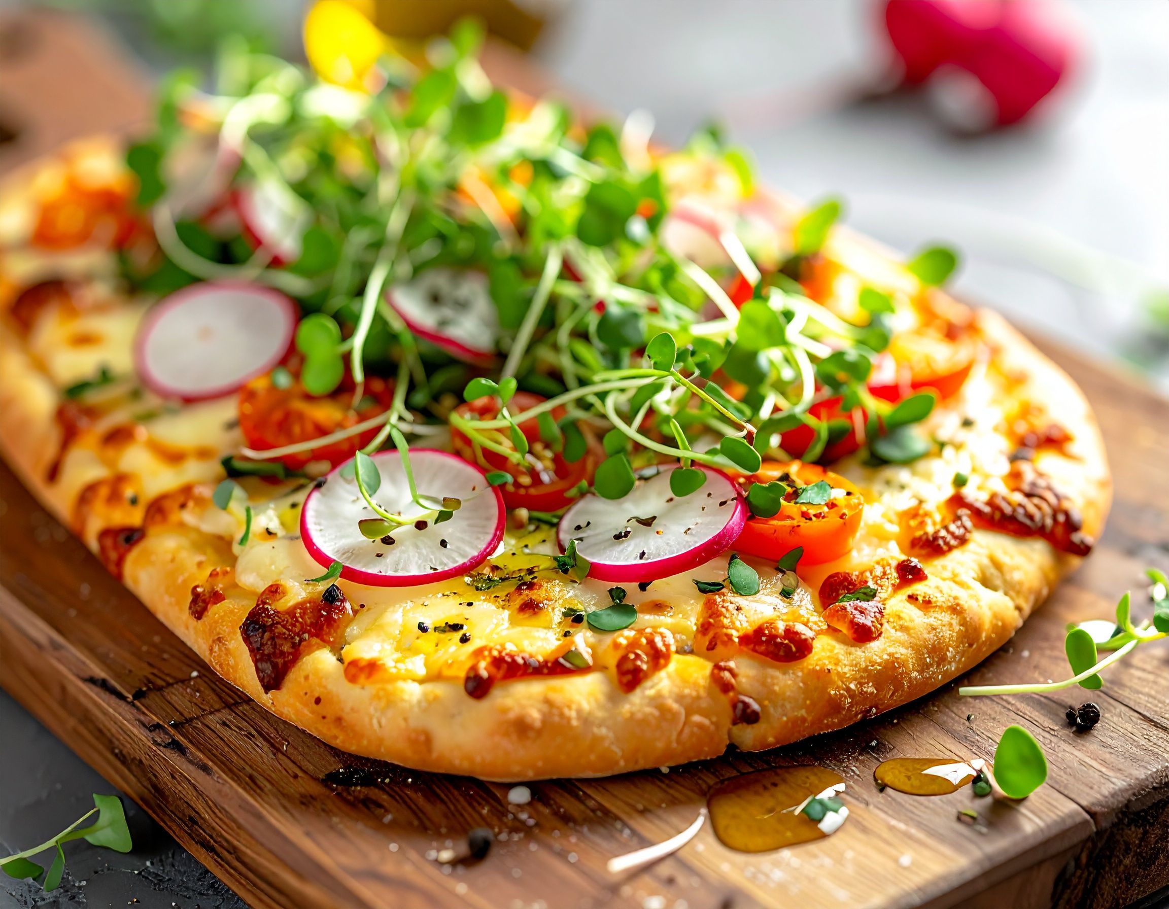 Radish Microgreen Flatbread Pizza