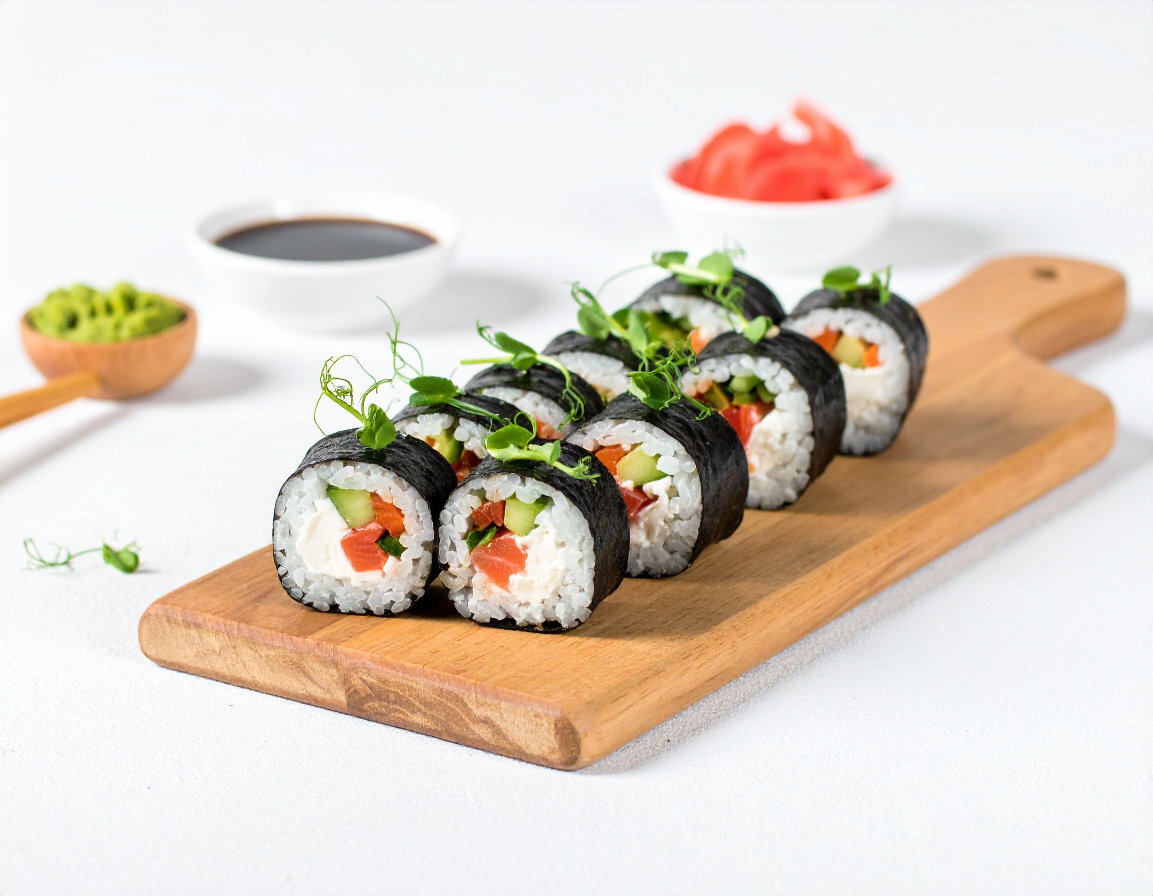 Sushi Rolls with Pea Shoots