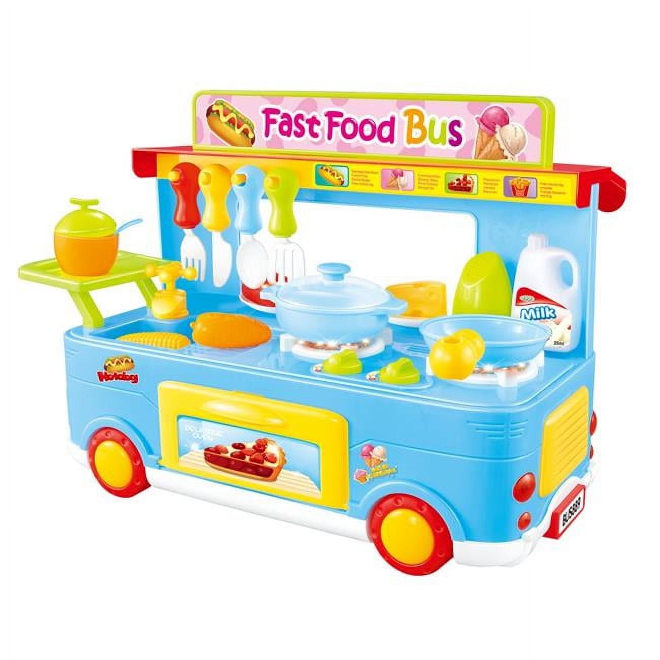 AZImport PS8807 Fast Food Bus Kitchen Play Set Toy&#44; Blue - 29 Piece
