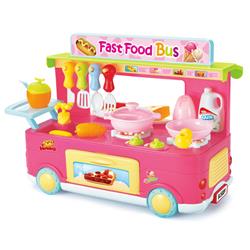 AZImport PS8808 Fast Food Bus Kitchen Play Set Toy&#44; Pink - 29 Piece