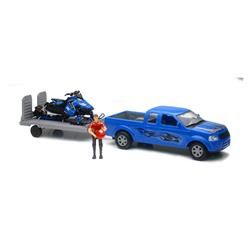 New-Ray SS-37406 Pick Up Truck With Polaris Switchback Snowmobile Set