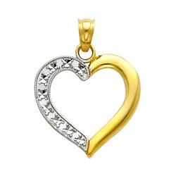 Precious Stars SELGPT043610 14k Two-Tone Gold Open Heart Charm Pendant