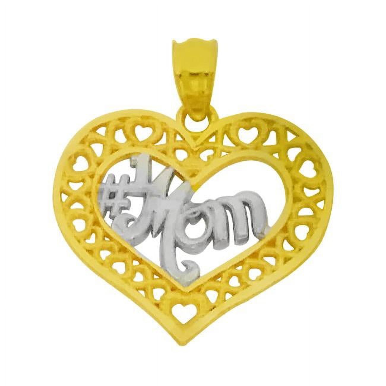 Precious Stars SE-PD-C1827 14k Two Tone Gold Open Heart Number 1 Mom Mothers Day Pendant Charm