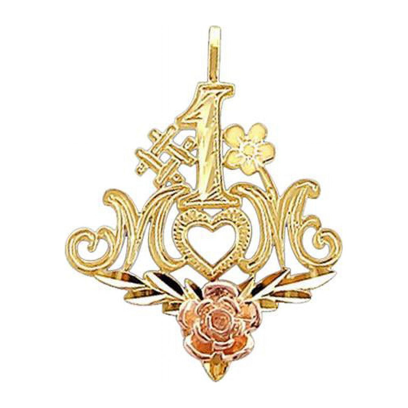 Precious Stars SE-PD-C1832 14k Yellow and Rose Gold Number 1 Mom Rose Design Mothers Day Pendant Charm