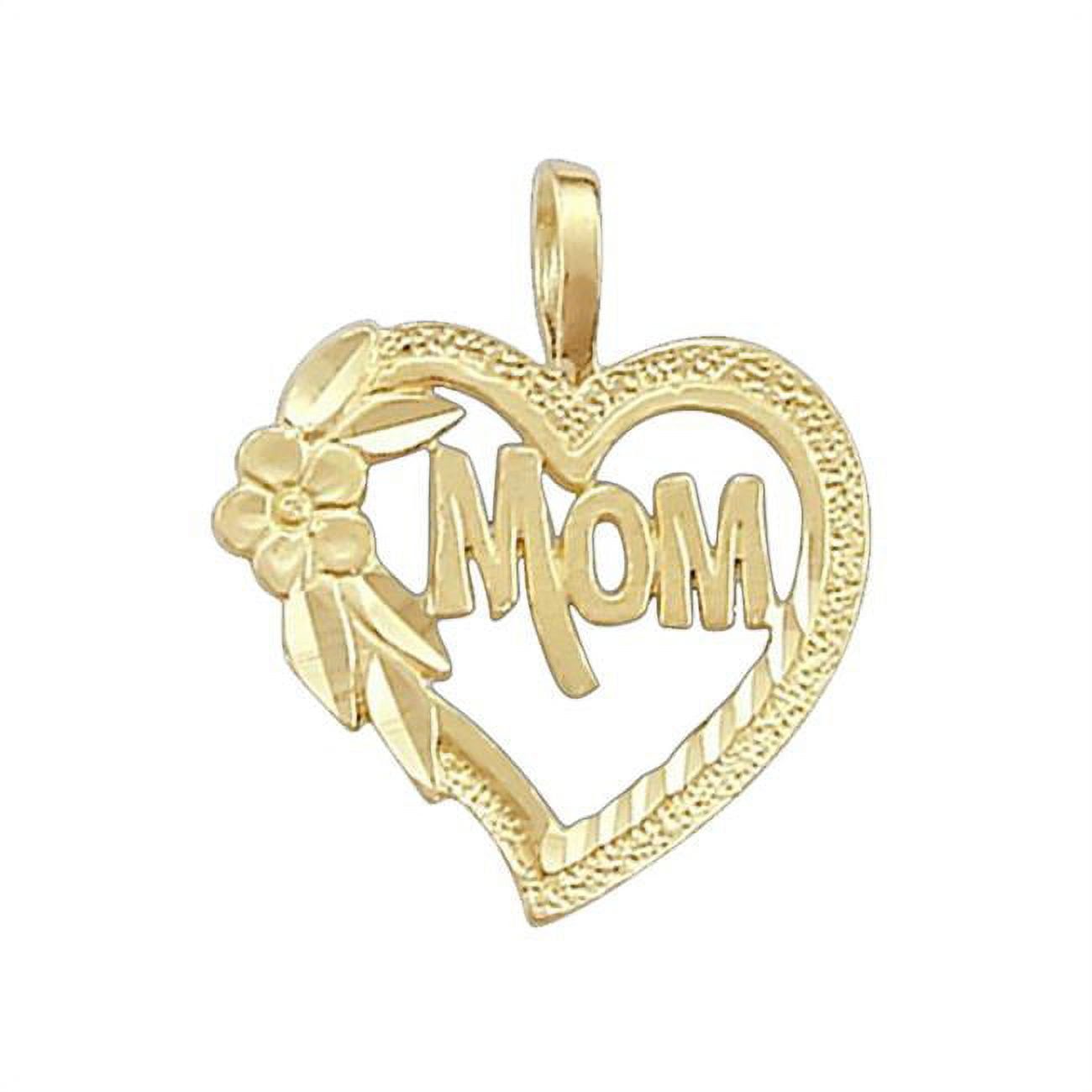 Precious Stars SE-PD-C1838 14k Yellow Gold Mom Floral Heart Pendant Charm