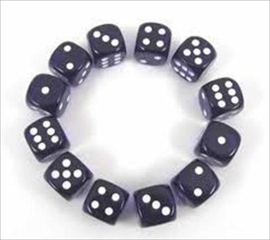 Chessex Manufacturing 23607 16 mm Purple With White Translucent D6 Dice Set Of 12