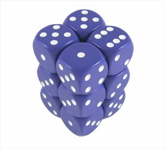 16 mm Six Sided Dice Set Of 12 Chessex 25607 Opaque Purple With White 
