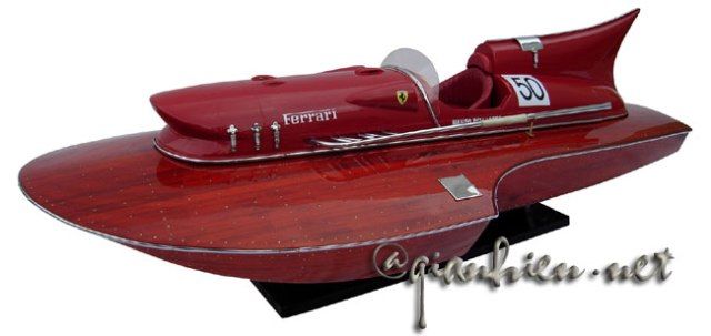 Gia Nhien SB0008P-90 Ferrary Hydroplane Stain Finished 90 Cm. Wooden Model Speed Boat
