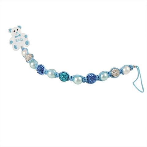 Dlux Jewels Blue & White Baby Pacifier Clip with Enamel Teddy Bear