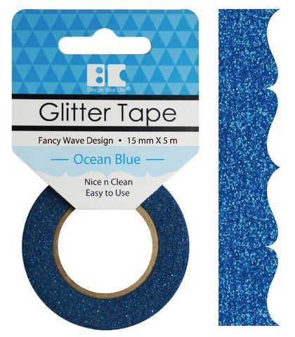 Best Creation Fancy Wave Design Ocean Blue Glitter Tape&#44; 10 Piece Per Pack