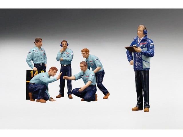 True Scale Miniatures 12AC12 F1 Pit Crew Figures Team Tyrrell 1976 Set of 6 Piece 1-18