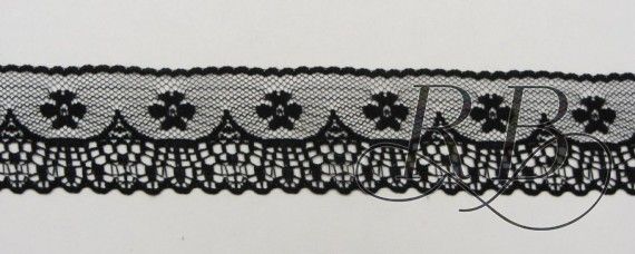 Ribbon Bazaar 6745 5 cm Flat Lace A1302&#44; Black - 25 Yards