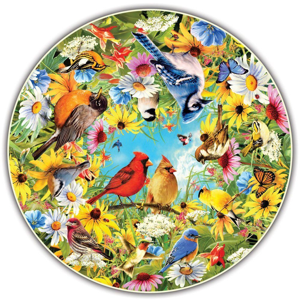 A Broader View ABW411 Round Table Puzzle - Backyard Birds&#44; 500 Piece