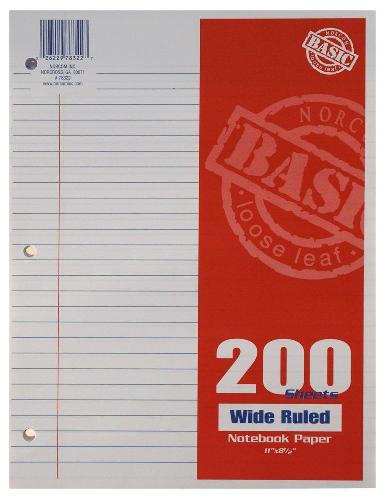 Norcom Inc 78322-24 Norcom Inc 78322-24 11 in. X 8 in. Wide Ruled Looseleaf Paper 200 Count