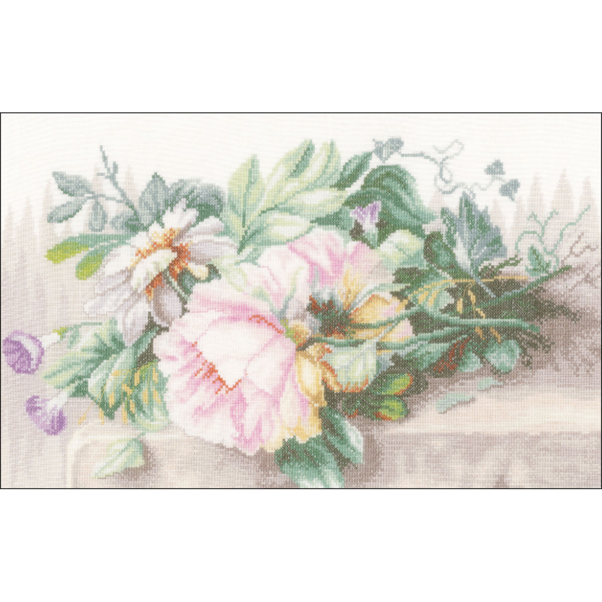 Vervaco L0147588 LanArte Still Life with Peonies on Linen Counted Cross Stitch Kit&#44; 15.5 x 10.25 in. - 30 Count