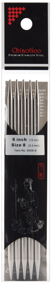 ChiaoGoo 6006-8 6 in. Double Point Stainless Steel Knitting Needles&#44; Size 8 - 5 per Pack