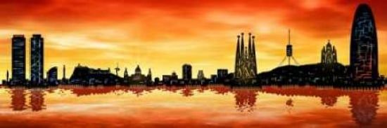 Digital Art Group PDXJOF005LARGE Skyline Barcelona 01 Poster Print by Jose Ferriz&#44; 12 x 36 - Large