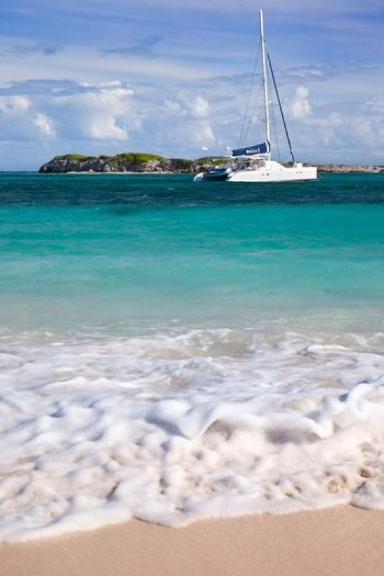 Danita Delimont PDDCA41BJN0002B Catamaran Off Orient Beach St Maarten West Indies Poster Print by Brian Jannsen&#44; 24 x 36