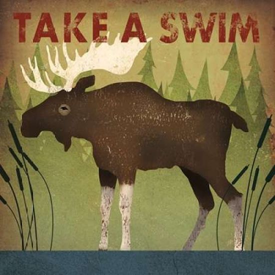 Wild Apple Graphics PDX22893SMALL Take A Swim Moose Poster Print by Ryan Fowler&#44; 12 x 12 - Small