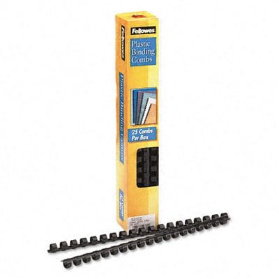 Fellowes 52322 Plastic Comb Bindings  3/8   55-Sheet Capacity  Black  25 per Pack