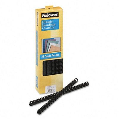 Fellowes 52323 Plastic Comb Bindings  1/2   90-Sheet Capacity  Black  25 per Pack