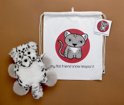 Flat Friends SLEOLD Snow Leopard Lambskin Soft Toy & Drawstring Bag