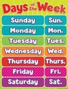Teachers Friend 978-0-545-19637-6 Days of the Week Chart