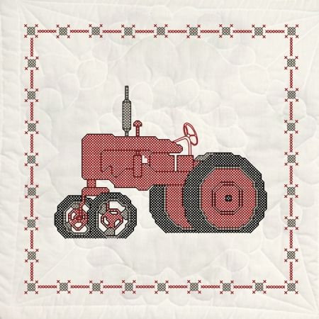 Fairway 493904 Stamped Quilt Blocks 18 in. x 18 in. 6-Pkg-Red Tractor 