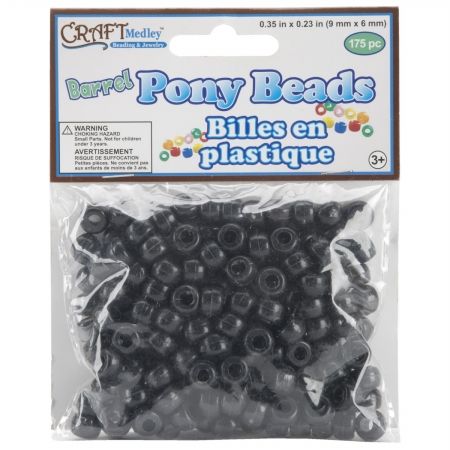 American Classics Corp 491899 Barrel Pony Beads 9mmx6mm 175-Pkg-Black 