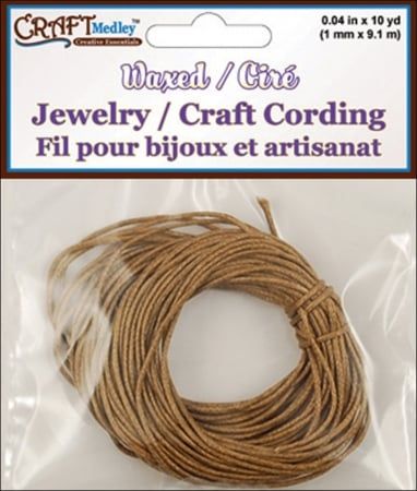 American Classics Corp 491878 Jewelry Craft Round Waxed Cording 1mm 30ft-Pkg-Dark Natural 