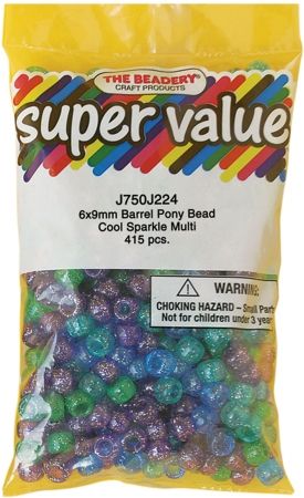 Beadery 151601 Pony Beads 6x9mm 415-Pkg-Cool Sparkle Multi 