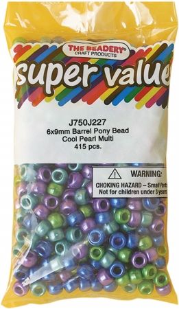 Beadery 151600 Pony Beads 6x9mm 415-Pkg-Cool Pearl Multi