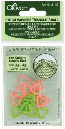 Clover 3149 Stitch Markers Triangle Small-Sizes 5-8 2 Colors 16-Pkg