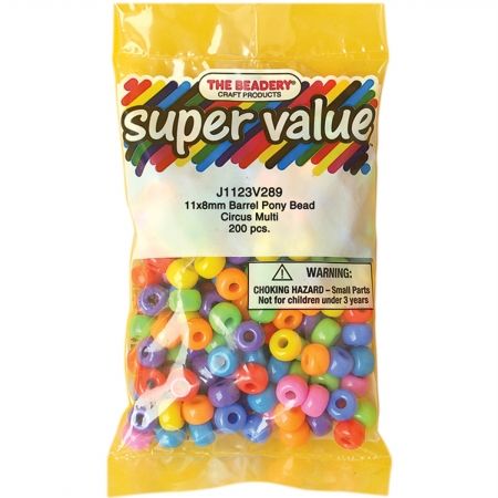 Beadery V289 Large Barrel Beads 11x8mm 200- Pkg-Circus Multi