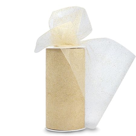 Glitter Tulle 6 in. x 25yd Spool-Gold with Gold Glitter