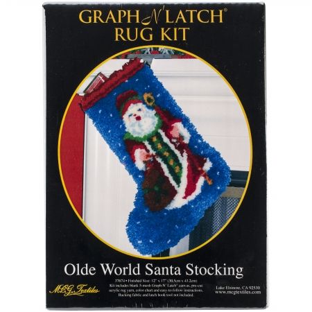 M C G Textiles 37674 Latch Hook Kit 12&apos;&apos;X17&apos;&apos;-Olde World Santa Stocking